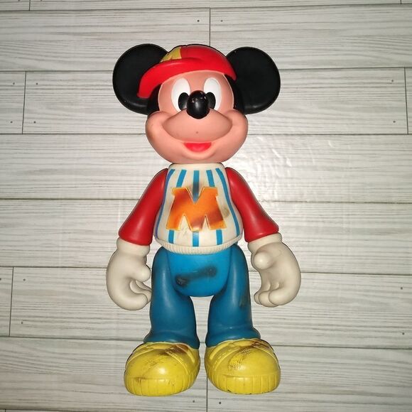VTG 70s Rubber Plastic Mickey Mouse Baseball Posable Head Arms Legs 12” Toy Doll - Picture 1 of 9
